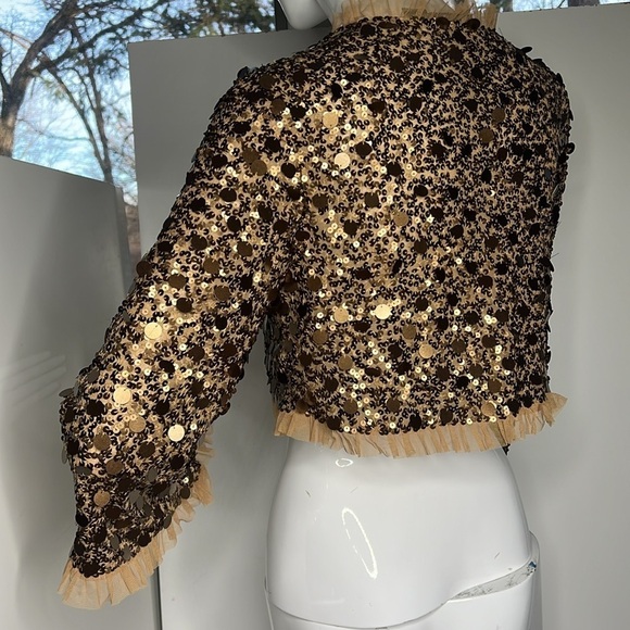 Betsey Johnson One Size Bronze Gold
Sequined Ruffled Open Bolero Shrug Jacket - Picture 2 of 9